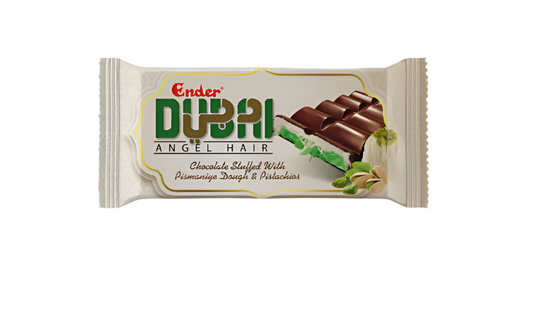 Ender, Ciocolata Dubai cu umplutura de Turkish Pismaniye si fistic, 51g